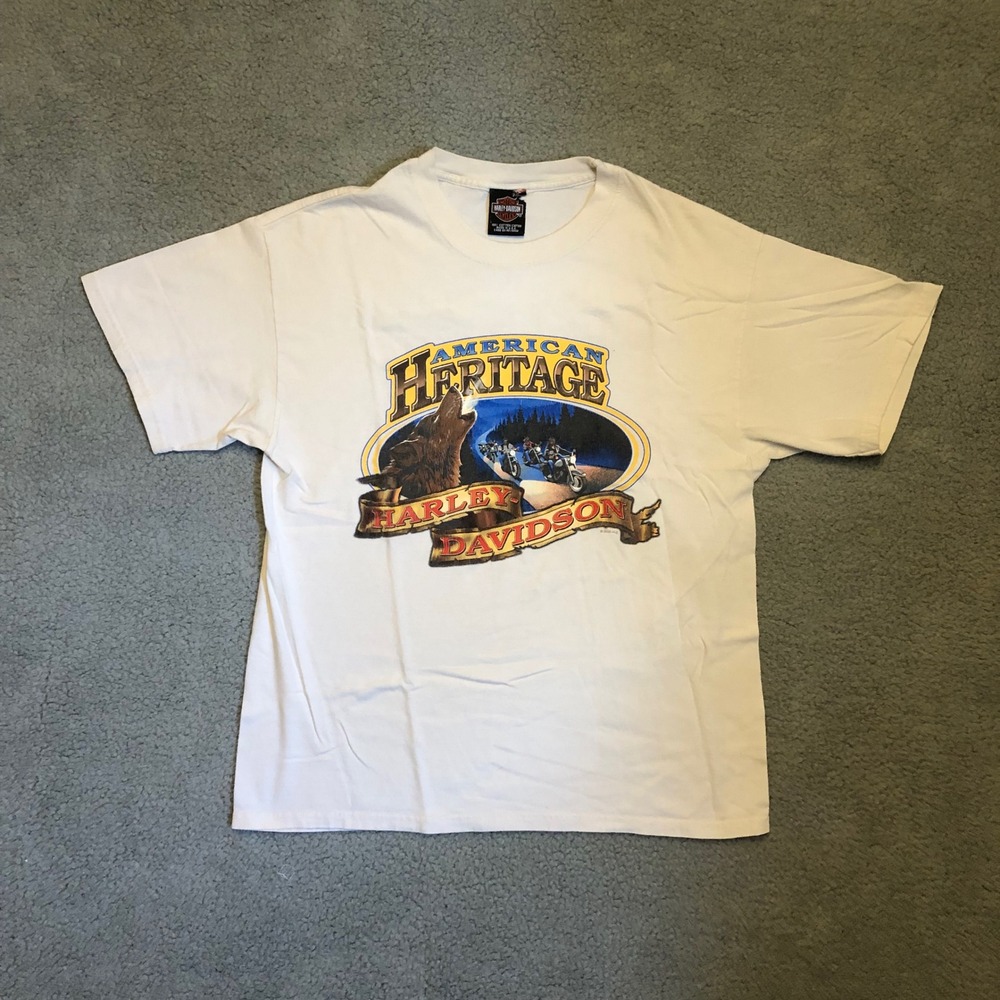 Vintage Harley Davidson American Heritage Wolf T-Shirt White Nature Large 2003